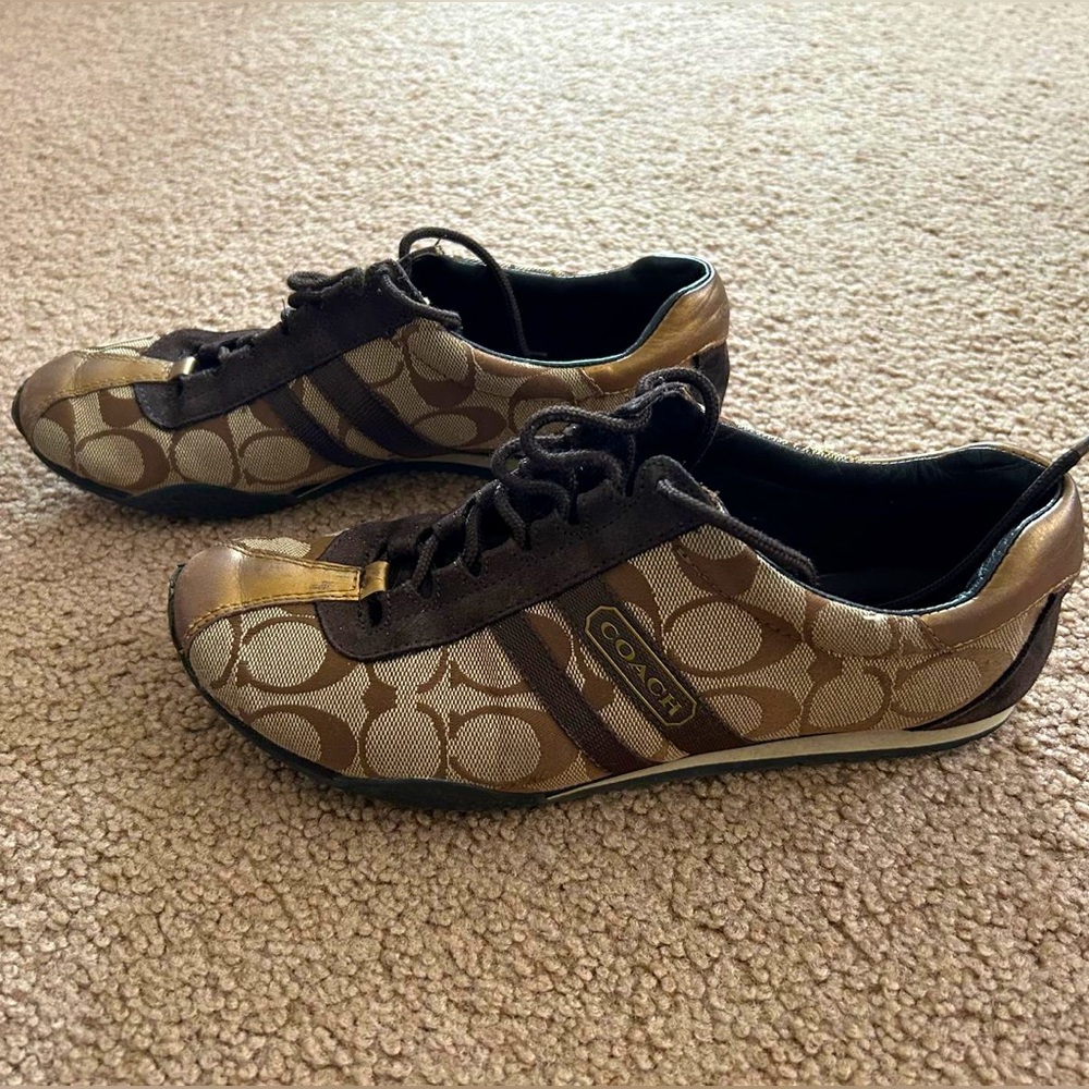 Gold and brown Coach sneakers